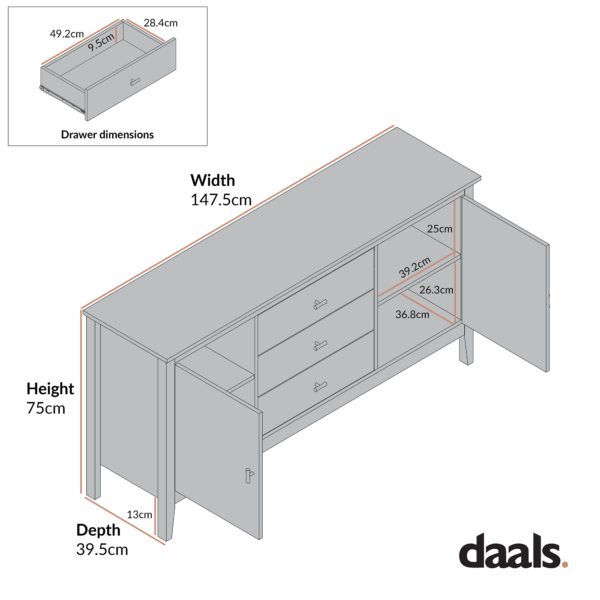 mironel Nude Pink Wide Sideboard with Drawers – Oakham Elegant Storage Solution - Image 3