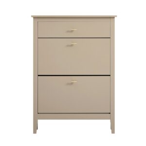 mironel Deep Greige 2-Tier Shoe Cabinet with Top Drawer – Oakham Storage Solution