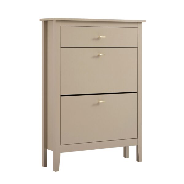 mironel Deep Greige 2-Tier Shoe Cabinet with Top Drawer – Oakham Storage Solution - Image 2