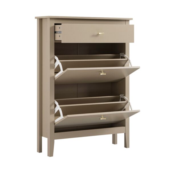 mironel Deep Greige 2-Tier Shoe Cabinet with Top Drawer – Oakham Storage Solution - Image 4