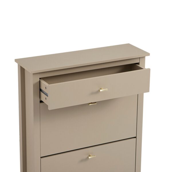 mironel Deep Greige 2-Tier Shoe Cabinet with Top Drawer – Oakham Storage Solution - Image 7