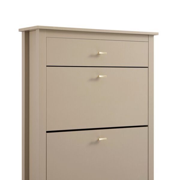 mironel Deep Greige 2-Tier Shoe Cabinet with Top Drawer – Oakham Storage Solution - Image 8