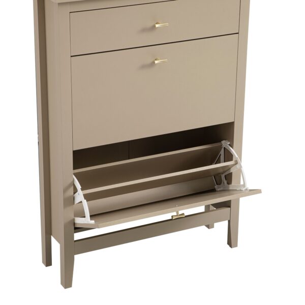 mironel Deep Greige 2-Tier Shoe Cabinet with Top Drawer – Oakham Storage Solution - Image 9