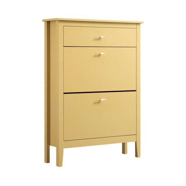 mironel Rattan Yellow 2-Tier Shoe Cabinet with Top Drawer – Oakham Organizer - Image 2