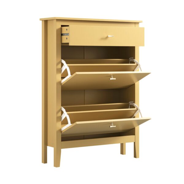 mironel Rattan Yellow 2-Tier Shoe Cabinet with Top Drawer – Oakham Organizer - Image 4
