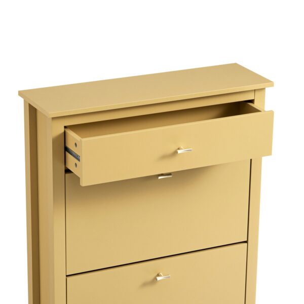 mironel Rattan Yellow 2-Tier Shoe Cabinet with Top Drawer – Oakham Organizer - Image 7