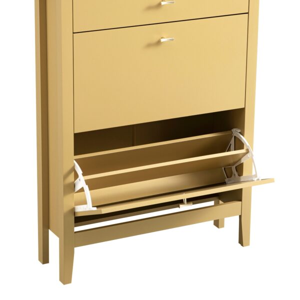 mironel Rattan Yellow 2-Tier Shoe Cabinet with Top Drawer – Oakham Organizer - Image 8